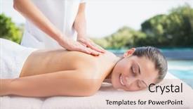  Presentation with spa - Colorful theme enhanced with happy brunette getting a massage backdrop and a  colored foreground