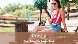  Presentation with denim and diamonds - PPT layouts featuring happy-brunette-girl-in-denim background and a coral colored foreground