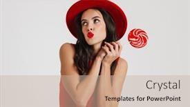  Presentation with kiss - Slides enhanced with happy-brunette-girl-in-red background and a soft green colored foreground