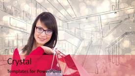  Presentation with lighting design awards - Slides consisting of happy brunette holding shopping bags background and a  colored foreground