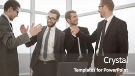  Presentation with giving - Beautiful theme featuring happy business colleagues giving each backdrop and a dark gray colored foreground