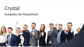  Presentation with victory team - Beautiful presentation featuring happy business group happy business backdrop and a  colored foreground