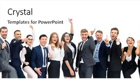  Presentation with victory team - Audience pleasing PPT theme consisting of happy business group happy business backdrop and a white colored foreground