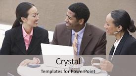  Presentation with group discussion - Presentation theme consisting of happy business group having discussion during coffee break background and a light gray colored foreground