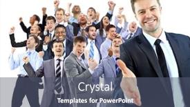  Presentation with hand shake - Colorful presentation design enhanced with open hand and ready backdrop and a ocean colored foreground