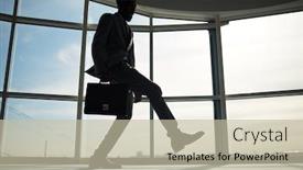  Presentation with leader - Beautiful PPT theme featuring happy business leader dancing against office window backdrop and a mint green colored foreground