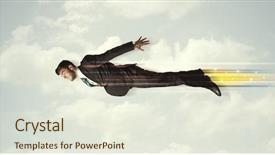  Presentation with flying - Beautiful PPT layouts featuring happy business man flying fast backdrop and a sky blue colored foreground