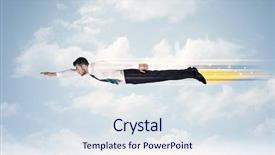  Presentation with flying - PPT theme featuring happy business man flying fast background and a sky blue colored foreground
