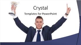  Presentation with trophy award - Audience pleasing slide set consisting of happy business man holding backdrop and a white colored foreground