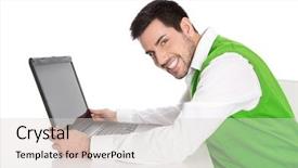  Presentation with business in green - Slides having happy business man in green background and a  colored foreground