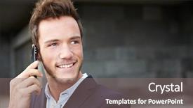  Presentation with city - Slide deck enhanced with happy business man making calls background and a gray colored foreground