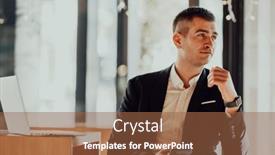  Presentation with cafeteria - Presentation design enhanced with happy-business-man-sitting background and a tawny brown colored foreground