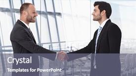  Presentation with board meeting - Audience pleasing slides consisting of happy business partners shaking hand before meeting at office board room backdrop and a gray colored foreground