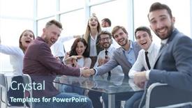  Presentation with people - Beautiful slides featuring happy-business-people-confirming backdrop and a ocean colored foreground