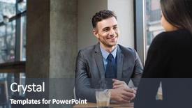  Presentation with people talking - PPT layouts enhanced with happy business people having background and a dark gray colored foreground