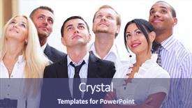  Presentation with diverse business people - Colorful slides enhanced with happy business people look backdrop and a ocean colored foreground