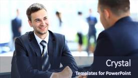  Presentation with people talking - Presentation consisting of happy business people talking on meeting at office background and a wine colored foreground