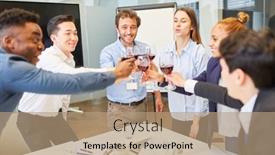  Presentation with wine company - Colorful slide set enhanced with happy-business-people-toasting backdrop and a coral colored foreground