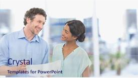  Presentation with abstract digital business interface - Slide set enhanced with happy business people with document background and a  colored foreground