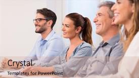  Presentation with job interview - PPT layouts enhanced with happy business people background and a lemonade colored foreground