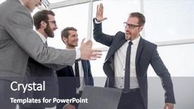  Presentation with giving - Beautiful presentation design featuring happy business team giving each backdrop and a dark gray colored foreground