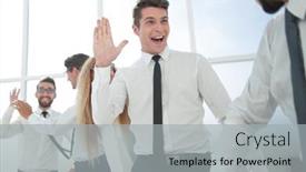  Presentation with giving - PPT layouts featuring happy-business-team-giving-each background and a light gray colored foreground