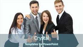  Presentation with team - PPT layouts with happy business team showing thumb background and a ocean colored foreground
