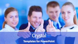  Presentation with team - Beautiful theme featuring happy business team showing thumbs backdrop and a  colored foreground