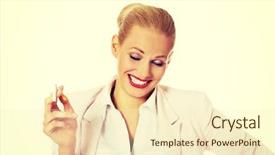  Presentation with cigarette - Audience pleasing slides consisting of happy business woman holding broken cigarette backdrop and a cream colored foreground