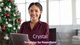  Presentation with space time - PPT theme featuring happy-business-woman-using-digital background and a wine colored foreground