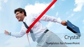  Presentation with finish line - Colorful slide deck enhanced with happy businessman crossing finish backdrop and a light blue colored foreground