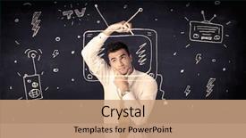  Presentation with television - PPT layouts featuring happy businessman drawing a television background and a coral colored foreground