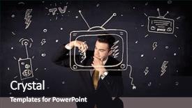  Presentation with actor - Beautiful PPT layouts featuring happy businessman drawing a television backdrop and a dark gray colored foreground