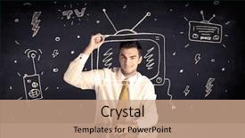  Presentation with actor - Amazing PPT theme having happy businessman drawing a television backdrop and a coral colored foreground