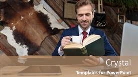  Presentation with coffee book - Slide deck having happy-businessman-drinking-coffee background and a coral colored foreground