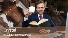  Presentation with coffee book - Colorful slide deck enhanced with happy-businessman-drinking-coffee backdrop and a tawny brown colored foreground