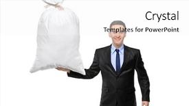  Presentation with money bag sysmbol - Presentation enhanced with happy businessman holding a bag background and a white colored foreground