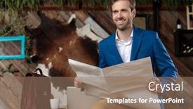  Presentation with newspaper laptop - Beautiful presentation design featuring happy-businessman-holding-a-newspaper backdrop and a coral colored foreground
