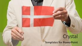 Presentation with denmark - Beautiful PPT theme featuring happy businessman holding denmark flag backdrop and a soft green colored foreground