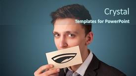  Presentation with funny - Slide set consisting of happy-businessman-holding-funny-white background and a ocean colored foreground