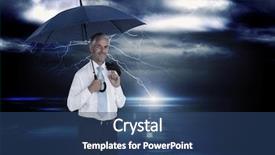  Presentation with lightning - Presentation design featuring happy businessman holding umbrella against stormy sky over road with lightning background and a ocean colored foreground