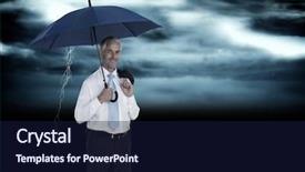  Presentation with lightning - Presentation theme with happy businessman holding umbrella against stormy dark sky with lightning bolt background and a navy blue colored foreground
