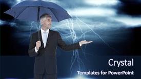  Presentation with lightning - Audience pleasing theme consisting of happy businessman holding umbrella against stormy dark sky with lightning bolts backdrop and a navy blue colored foreground