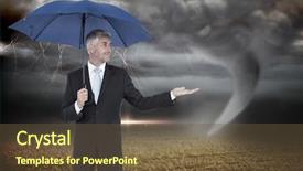 Presentation with tornado - Colorful presentation enhanced with happy businessman holding umbrella backdrop and a tawny brown colored foreground