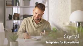  Presentation with office room - Presentation with happy-businessman-in-casual-working background and a coral colored foreground