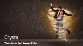  Presentation with tornado - Theme with happy businessman jumping in tornado concept on brown background background and a tawny brown colored foreground
