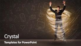  Presentation with tornado - Amazing slide set having happy-businessman-jumping-in-tornado backdrop and a tawny brown colored foreground