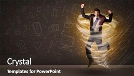  Presentation with tornado - Slides featuring happy businessman jumping in tornado concept on brown background background and a tawny brown colored foreground
