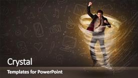  Presentation with tornado - Cool new PPT theme with happy businessman jumping in tornado concept on brown background backdrop and a tawny brown colored foreground