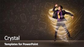  Presentation with tornado - Cool new slide deck with happy businessman jumping in tornado concept on brown background backdrop and a tawny brown colored foreground